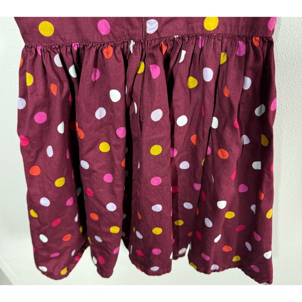 Lands' End Girls Polka Dot Short Sleeve Dress Size 7 Maroon Zip Up Back 100% Cot - Picture 5 of 10